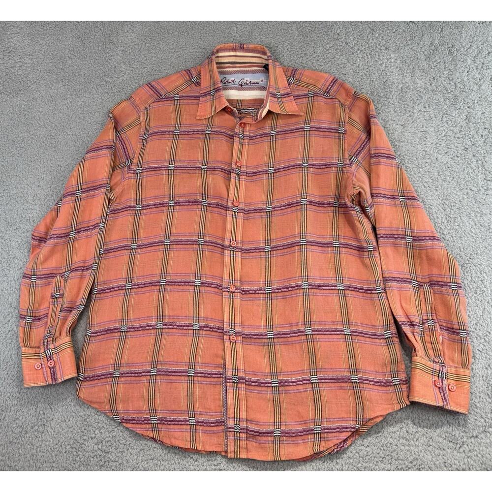 Robert Graham Shirt Mens Large Button Up Linen Plaid Colorful Flip Cuff Multicol
